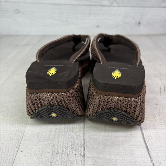 Volatile CANOVA Brown Raffia Straps Wedge Platform Thong Flip Flop Sandals Sz 9 - Picture 8 of 14